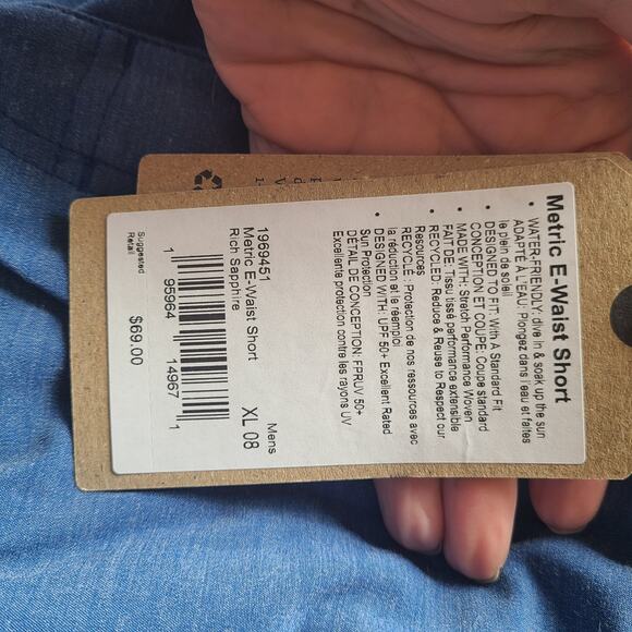 Prana Metric E-Waist‎ Shorts Swim Trunks Mens XL Blue Drawstring Organic SPF 50 - Picture 5 of 5